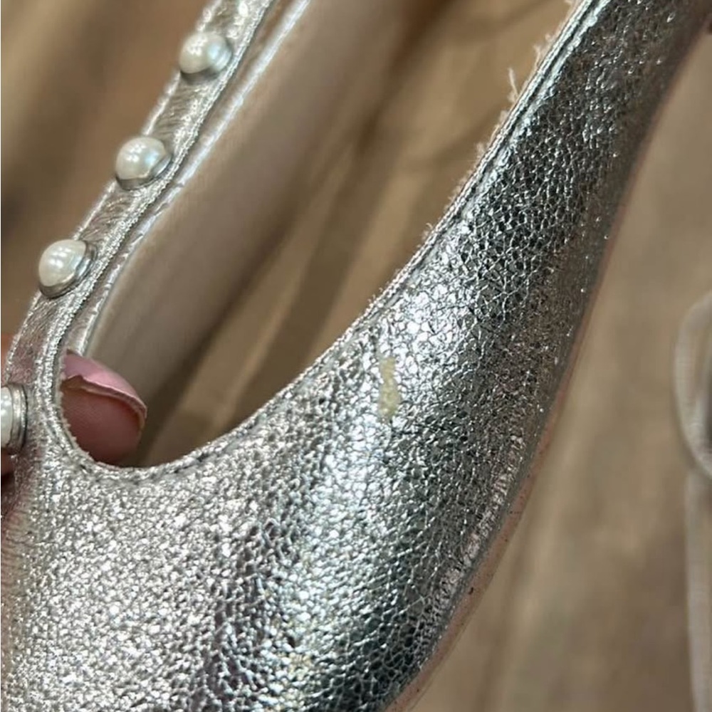 Zara Metallic Silver Flats with Pearl Accents - Picture 5 of 5